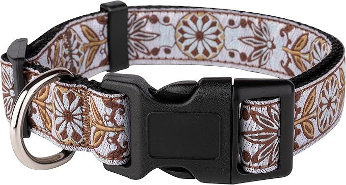 Dog Collars for Small Medium & Large Dogs - Female and Male Patterns on Long Lasting, Adjustable, Strong and Durable Puppy Quick Release Buckle, White Woven Collar