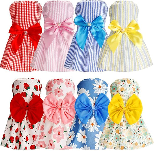 Sanwuta 8 Pieces Dog Bowknot Dresses Puppy Clothes Outfits Princess Dresses Soft Lightweight Summer Fruit Floral Pattern Pet Skirts for Girl Puppy(X-Large)