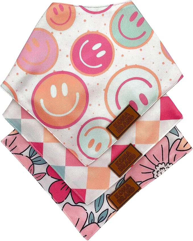 KonaBrandCo- Premium Handmade Dog Bandana | Dual Layered Silky Durable Polyester Fabric | Adjustable Fit Custom Shape- Won't Roll (Small, BETTY)