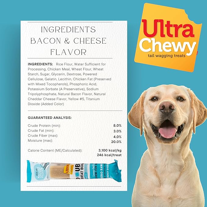 Ultra Chewy Double Treat Bones Favorites, Dog Treats, Made in The USA, Healthy Treats, Easy to Digest, Promotes Dental Health (Assorted Flavors, 1 Pack/9 Bones Per Pack)