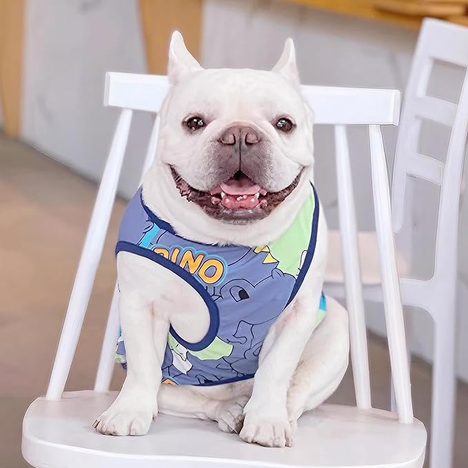 Dog Shirts for Small Medium Dogs French Bulldog Clothes,Funny Dog Dinosaur Shirts Frenchie Clothes for Pets, Breathable Puppy Sweatshirts Cotton Tank Top Costume Cats Tshirts,Blue,M