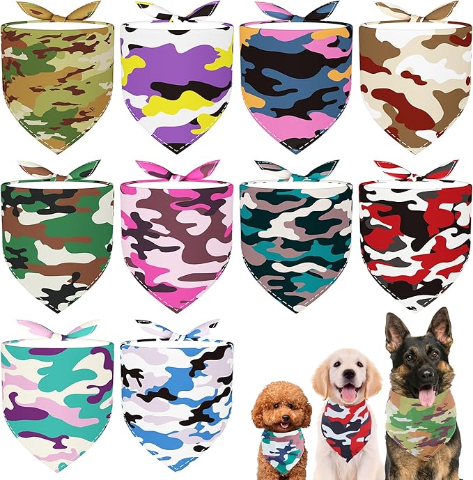 10PCS Dog Bandanas Camouflage Camo Military for Small XS Breed Dog Pink Purple Yellow Blue Kerchief Triangle Bibs Head Scarves for Boys and Girls Grooming Costume