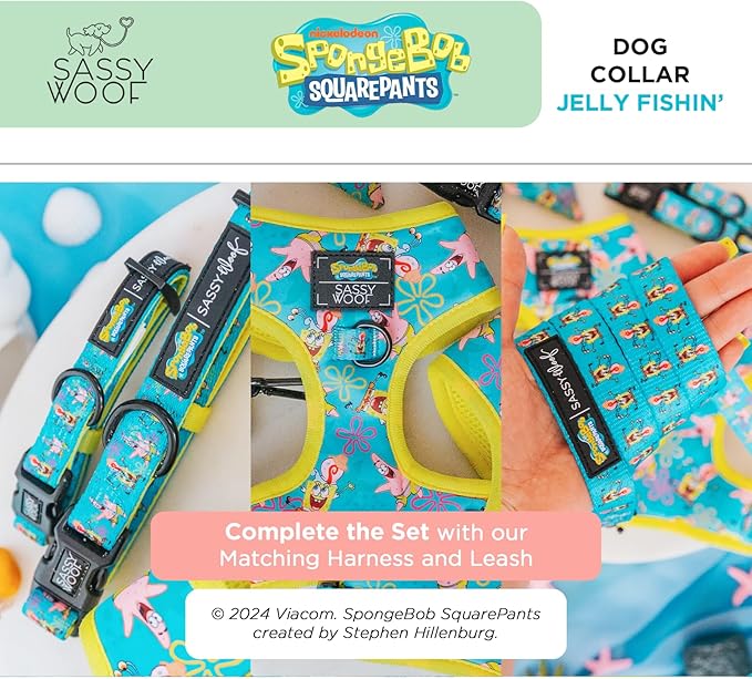 Dog Collar Spongebob Squarepants™ Jelly Fishin' - M, Adjustable, Durable, Comfortable and Stylish Pet Accessories for Medium Dogs - Officially Licensed