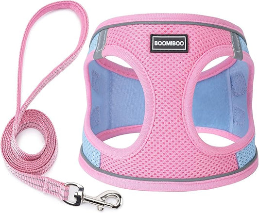 Dog Harness with Leash Set, No Pull Adjustable Reflective Step-in Puppy Pet Vest Harnesses for Small Medium Large Dogs and Cats,Pink Green S