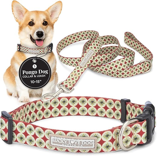 Lucky Love Dog - Easy Click Buckle Dog Collar with Leash Set Combo, Durable & Comfortable Collar for Male & Female Dogs, Pet Collar for Small to Large Dogs, Secure Fit - Pongo Combo, Small