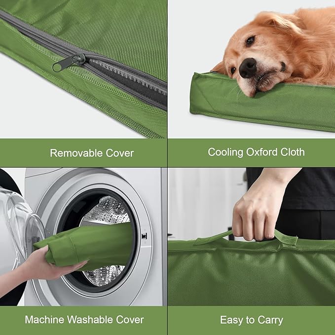 Outdoor Dog Bed for Medium Dogs, Waterproof Dog Crate Bed for Medium Dogs Cats, Orthopedic Egg Crate Foam Pet Bed with Washable and Removable Oxford Cover, Light Green