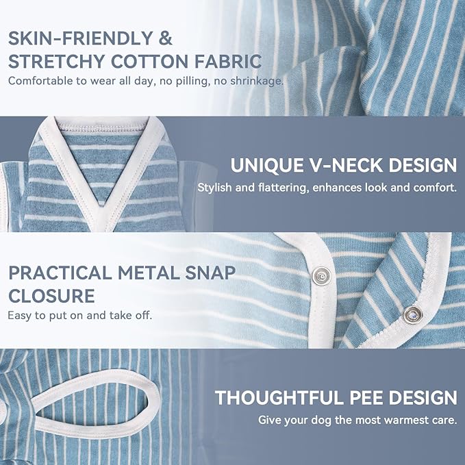 TONY HOBY Female/Male Pet Dog Pajamas Stripes 4 Legged Dog pjs Jumpsuit Soft Cotton Dogs Clothes (L, Blue+White-Boys)