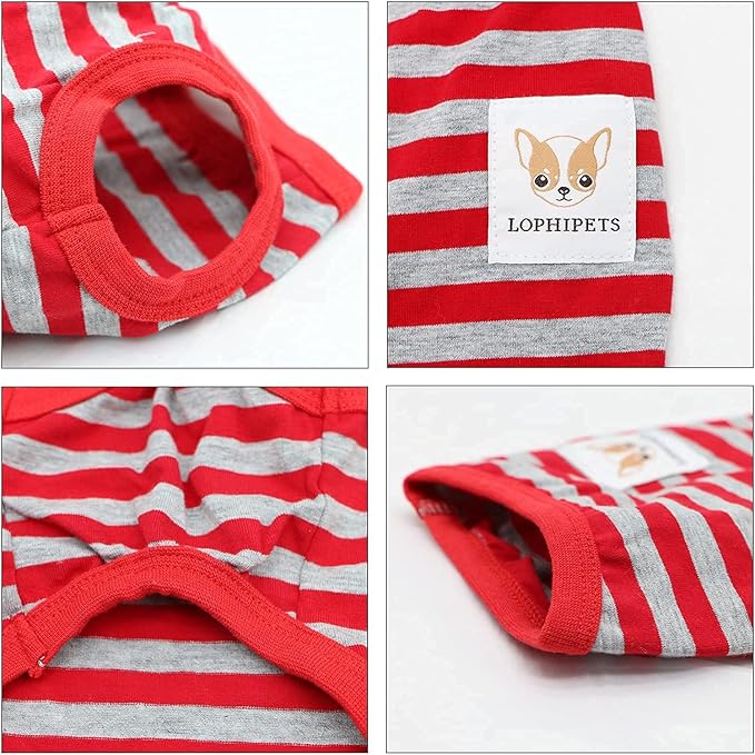 LOPHIPETS 100% Cotton Striped Dog Shirts for Small Dogs Chihuahua Puppy Clothes Tank Vest-Red and Gray Strips/S