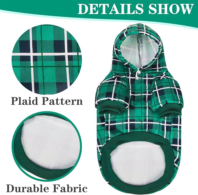 EXPAWLORER Plaid Dog Hoodie - British Style Warm Dog Sweater Shirt with Leash Hole,Pitbull Clothes Outfits,Winter Coat Apparel for All Breeds Puppy Girl Boy-Cat Apparel