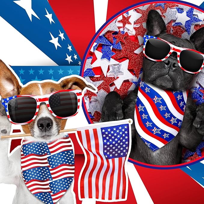 Eccliy 20 Pcs 4th of July Dog Bandanas for Pets Memorial Day Dog Bandanas Gifts Independence Day Pet Scarf Washable Triangle Bibs American Flag Patriotic Adjustable Pet Kerchief for Cat