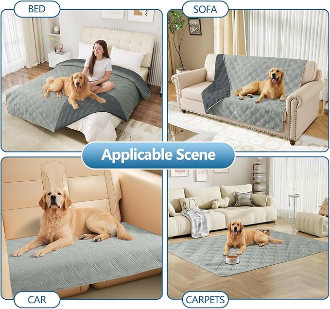 hyha Waterproof Dog Blanket, Reversible Pet Bed Blanket, Soft Sofa Couch Cover for Dogs Washable, Waterproof Pet Couch Covers for Sofa Puppy Cats Furniture Protector(82"x102", Grey/Dark Grey)