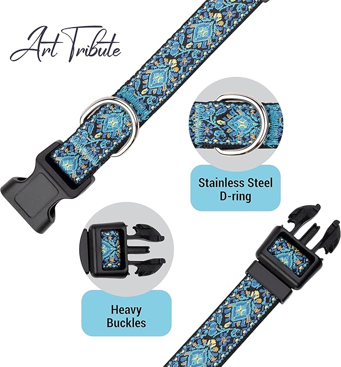 Dog Collars for Small Medium & Large Dogs Long Lasting, Adjustable, Heavy Duty for Girl and Boy Puppy with Quick-Release Plastic Buckle. Blue Collar