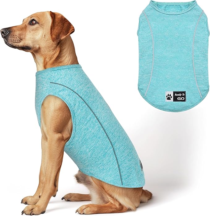 KYEESE Dog Shirt Medium Dog Quick Dry Soft Breathable Dog T-Shirt with Reflective Stripe Lightweight Tank Top Summer Stretchy Sleeveless Vest, Lake Blue, 2XL