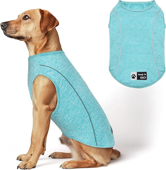 KYEESE Dog Shirt Medium Dog Quick Dry Soft Breathable Dog T-Shirt with Reflective Stripe Lightweight Tank Top Summer Stretchy Sleeveless Vest, Lake Blue, 2XL