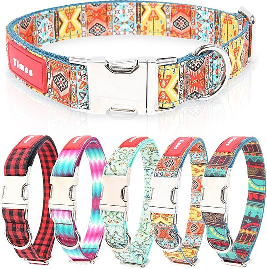 Timos Dog Collar, Adjustable Soft Dog Collar for Small Medium Large Dogs, Patterned Puppy Collars with Quick Release Buckle for Boy and Girl Female Dogs (Bohemia Yellow, Small)