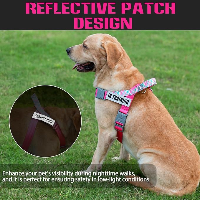 Service Dog Vest, No-Pull Service Dog Harness with 4 PCS Reflective Patches, Dog Vest Harness with Handle, Pet Harness for Small Medium Large Dogs in Training (Pink, L)
