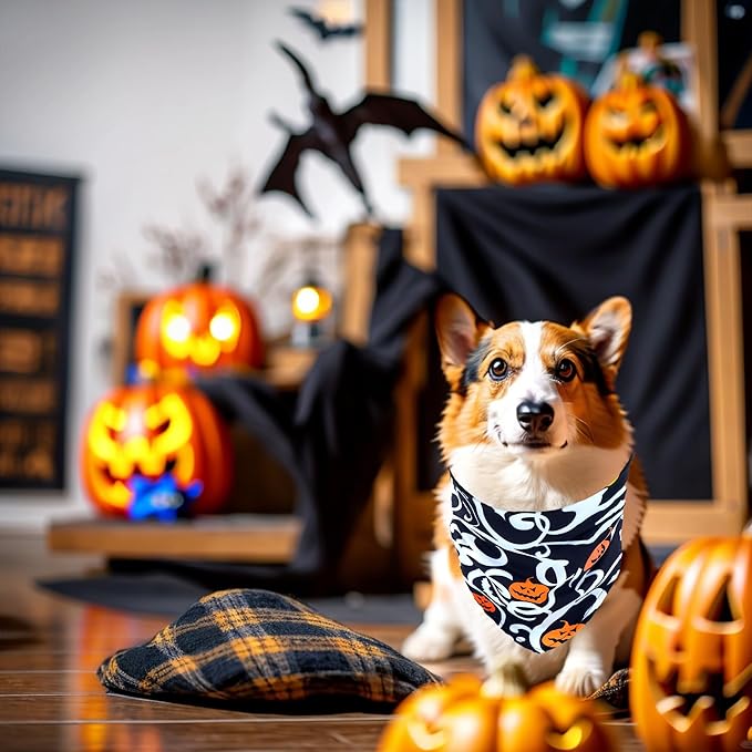 Halloween Dog Bandanas for Medium Dogs 7 Pcs Adjustable Dog Bandanas for Doggy 25 Inch Dogs Scarves Cats Breed Grooming M