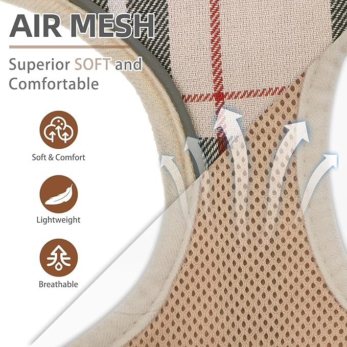 PUPTECK Dog Harness and Leash Set for Small Medium Dogs No Pull, Soft Mesh Adjustable Puppy Cat Harness Reflective at Night, Beige S