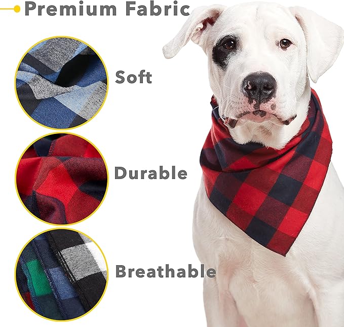 Dog Bandana 4 Pack - Dog Bandanas Boy, Girl, Premium Durable Soft Lightweight Fabric, Buffalo Plaid Scarf for Small Dogs, Cats Pets, Black and White, Red, Green, Blue, Small