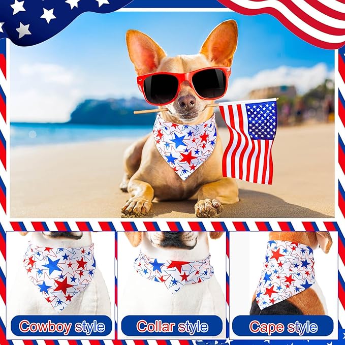 Aliceset 180 Pcs 4th of July Dog Bandanas Bulk Patriotic Dog Bandanas Independence Day Pet Scarf Bibs Soft Triangle Scarf Flag Neckerchief Adjustable Holiday Scarves for Small and Medium Pet