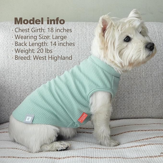 KYEESE 2Pack Waffle Dog Shirts for Small Dogs Stretchy T-Shirts Lightweight Tank Top Sleeveless Striped Vest Breathable Cat Tee, Medium, Green+Striped