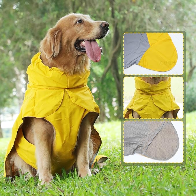 Dog Raincoat with Harness Built in,Outdoor Waterproof Puppy Rain Jacket for Small Dogs,Adjustable Waist by Strap Doggie Rain Coats,Yellow S