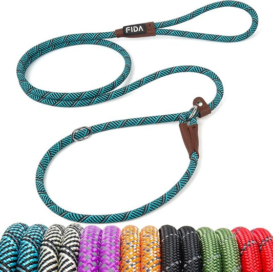 Fida Durable Slip Lead Dog Leash, 6 FT x 3/8" Heavy Duty Dog Loop Leashes, Comfortable Strong Rope Slip Leash for Small Dogs and Puppies, No Pull Pet Training Lead with Highly Reflective(3/8", Blue)