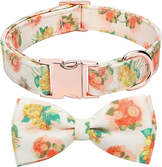 Adjustable Bow Tie Dog Collar Printed Cute Patterns Spring Summer Soft Pet Collars for Small Medium Large Dogs