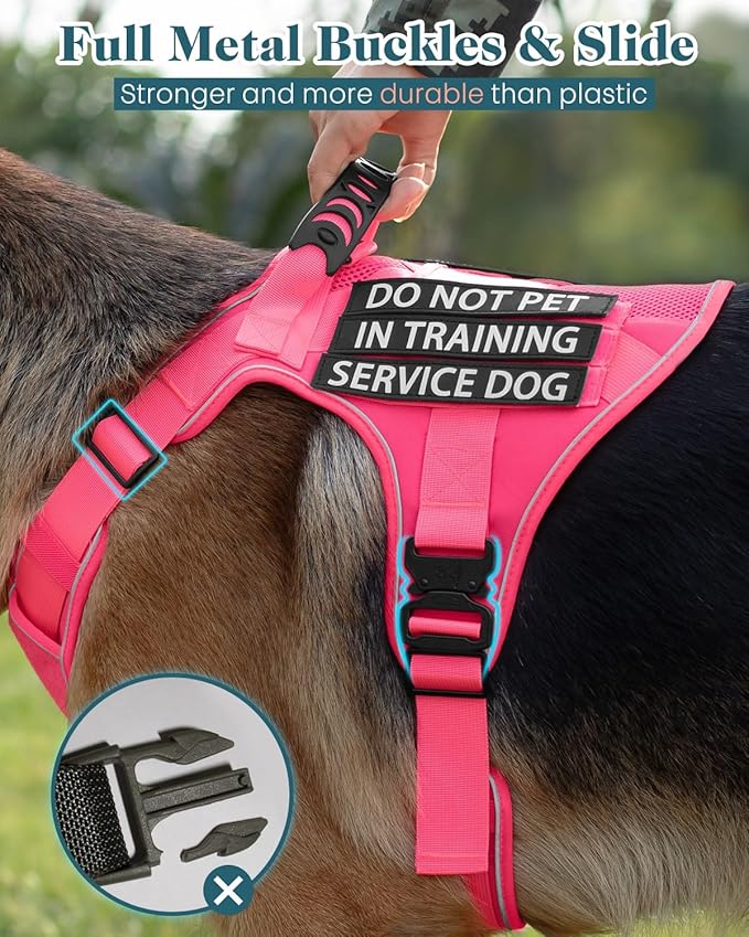 Pink Service Dog in Training Vest Harness for Extra Large Dogs, Reflective Adjustable Heavy Duty Padded Dog Harness, with Front Clip and Metal Buckles Do Not Pet for Training, Hiking