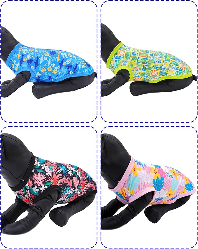 PET SHOW 4 Pack Dog Hawaiian Shirts for Small Doggies UPF 50+ UV Sun Protection Summer Cool Clothes Tank Top Floral Puppy Kitten Cats T-Shirts Pet Holiday Party Sleeveless Vest Boy Girl(X-Small)