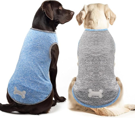 KYEESE 2 Pack Dog Shirts Quick Dry Soft Stretchy Pet T-Shirts with Reflective Label Tank Top Sleeveless Vest Sun Protection Dog Clothes for Small Dogs, XX-Large, Light Blue+Grey