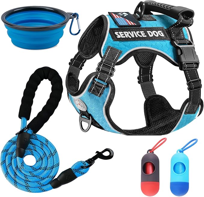 Cymiler Service Dog Vest,No-Pull Dog Harness and Leash Set,Adjustable Oxford Reflective Service Dog Vest Harness with Handle for Outdoor Walking Training,Easy Control for Small Medium Large Dogs