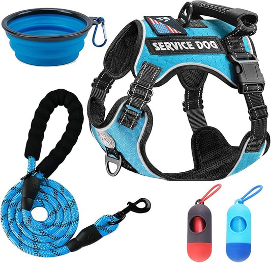 Cymiler Service Dog Vest,No-Pull Dog Harness and Leash Set,Adjustable Oxford Reflective Service Dog Vest Harness with Handle for Outdoor Walking Training,Easy Control for Small Medium Large Dogs