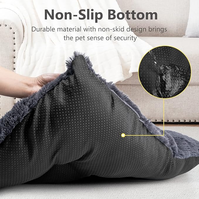 JOEJOY Large Dog Bed Crate Pad, Deluxe Plush Washable Dog Beds Fulffy Soft Kennel Pad Anti-Slip Pet Sleeping Mat for Large Medium Small Dogs, 35" x 21", Grey