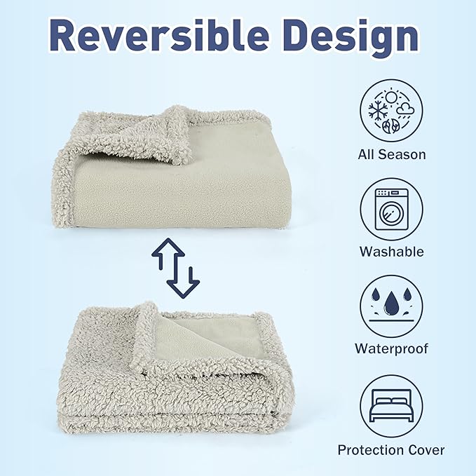 Kritter Planet Waterproof Puppy Blanket for Small Dogs, Pee Proof Sherpa Fleece Pet Blanket, Reversible Cover for Couch Bed, Liquid Proof Furniture Protector