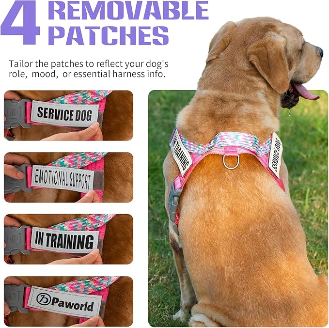 Service Dog Vest, No-Pull Service Dog Harness with 4 PCS Reflective Patches, Dog Vest Harness with Handle, Pet Harness for Small Medium Large Dogs in Training (Purple, S)