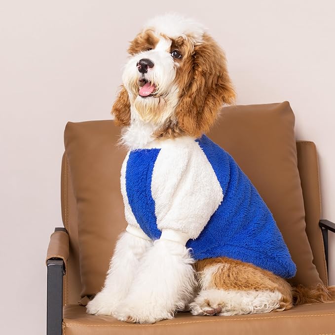 Fitwarm 2 Pack Fuzzy Fleece Dog Sweater, Thermal Dog Clothes for Small Dogs Boy Girl, Pet Cat Winter Outfit, Red, Royal Blue, Large
