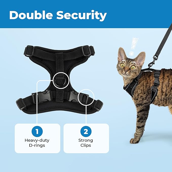 Voyager Escape Proof Cat Harness and Leash Set with Reflective Stitching, Neoprene Handle 5ft - Supports Small, Medium and Large Cats, Kittens for Walking by Best Pet Supplies - Black, XS