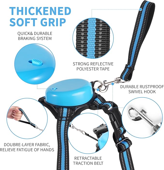 Dog Harness and Leash Set |Dog Vest Harness with 6 ft Multifunction Retractable Dog Leash | with One-Button Control,One-Handed Brake, Tangle Free (M)
