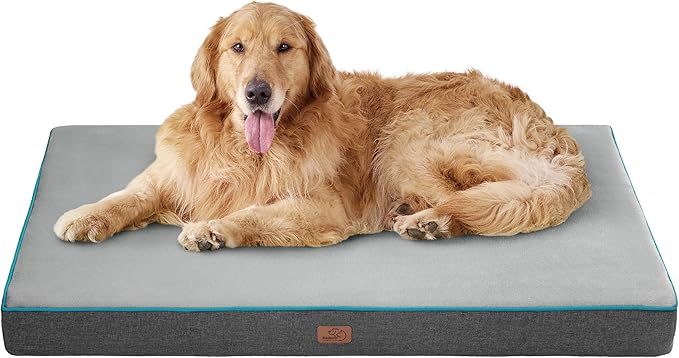 Bedsure Memory Foam Extra Large Plus Dog Bed - Orthopedic Waterproof Pet Mat for Crate with Removable Washable Cover and Nonskid Bottom - Water-Resistant Plush Flannel Fleece Top Pet Bed, Grey