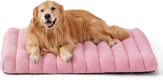 Lesure Cute Orthopedic Dog Bed for Extra Large Dogs, XL Waterproof Chic Flat Pet Beds with Removable Washable Cover, Fuzzy Thick Egg Crate Foam Pet Mat for Indoor Use (44" x 32", Pink)