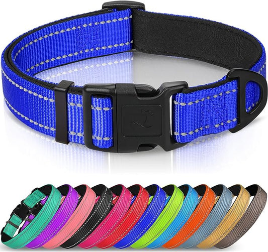 Joytale Reflective Dog Collar,Soft Neoprene Padded Breathable Nylon Pet Collar Adjustable for Large Dogs,Navy Blue,L