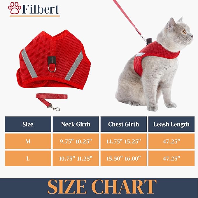 Kitten Harness and Leash Set with Reflective Strip, Cat Harness and Leash Set Escape Proof, Adjustable, Travel, Cat Vest