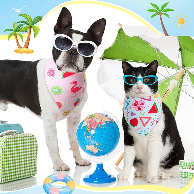 Preboun 50 Pcs Hawaiian Dog Bandanas Bulk Summer Themed Bandanas for Dogs Pet Kerchief Scarf Bibs for Hawaiian Small Medium Large Pet Puppy Costume Accessories