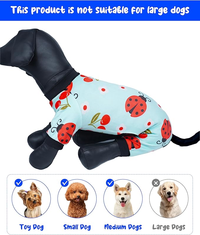 PET SHOW 4 Pack Small Dog Pajamas Spring Dog Clothes for Medium Dogs Girl Boy Soft Stretchy PJs Bee Ladybug Jumpsuit Puppy Floral Onesies Outfits with Sleeve Pets Dachshund Costume(XL, Spring)
