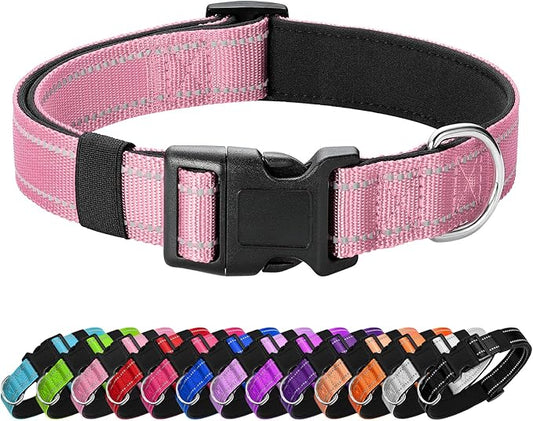 Reflective Dog Collar Padded with Soft Neoprene Breathable Quick Release Basic Dog Collars for Medium Dogs Pink Girl