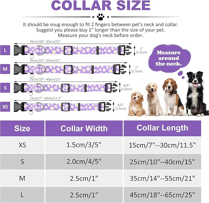 Dog Collars and Bandanas - Soft Adjustable Fancy Floral Boys Girls Puppy Collar for Small Medium Large Dogs.