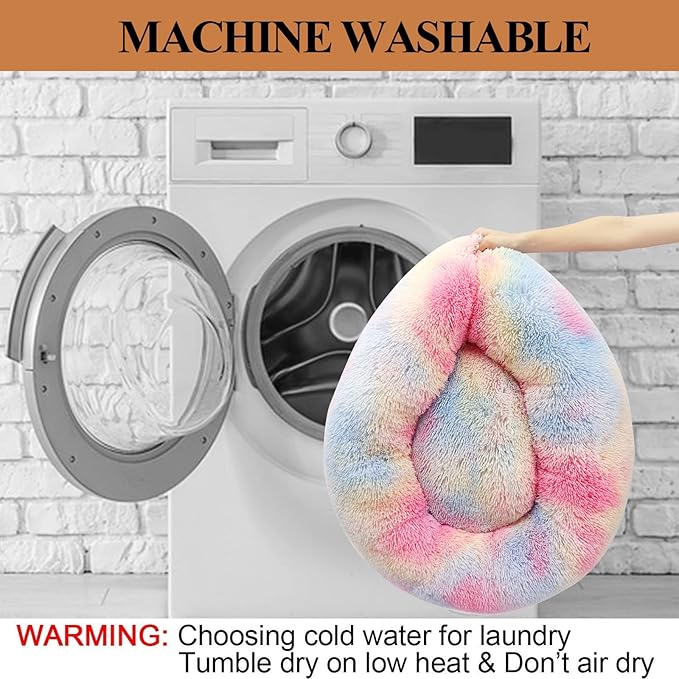 Dog Calming Beds for Small Medium Large Dogs - Round Donut Washable Puppy Dog Bed, Anti-Slip Faux Fur Fluffy Donut Cuddle Anxiety Cat Pet Bed(20'' Color)