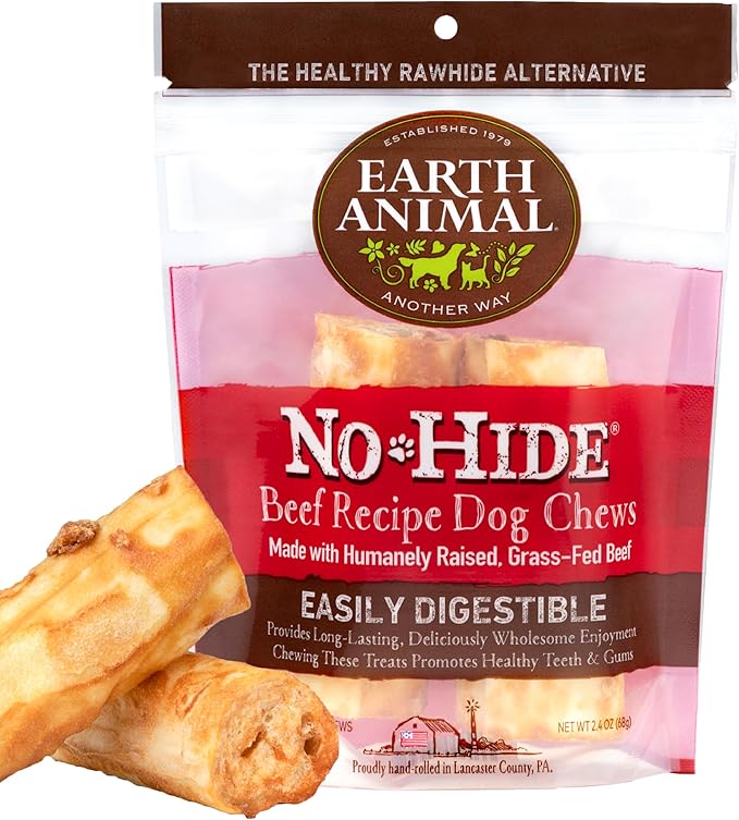 Earth Animal No Hide Small Long Lasting Dog Chew Rolls, Beef, 2 Count Pack of 1