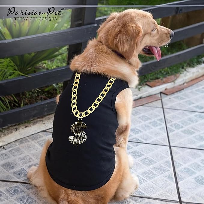 Parisian Pet Dog Tshirt - Embroidered “ Bling $ “ Tank Top - 100% Cotton and Lightweight Dog Clothes - Sleeveless Black Tee Shirts - Machine Washable Shirt for Large Dogs - Pet Vest - 2XL